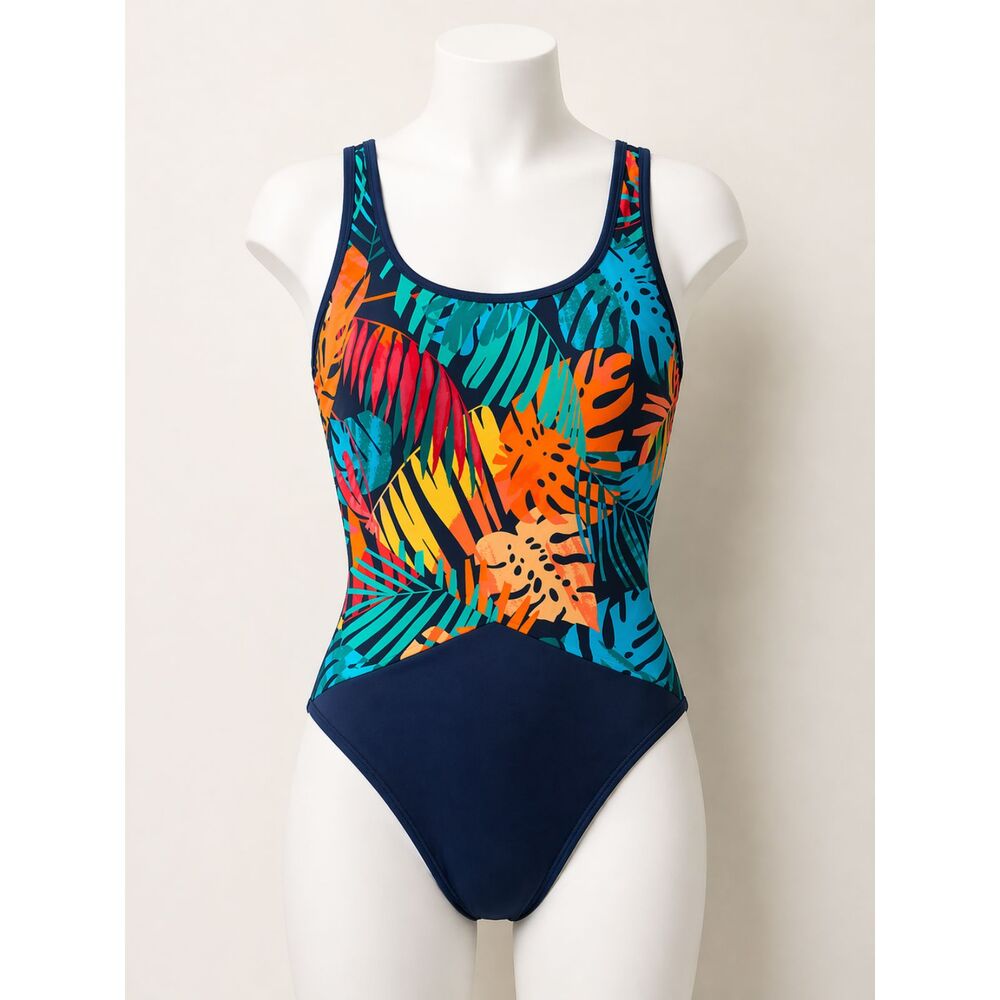 Lands End NWT One Piece Swimsuit Size 6 Tropical Print Navy Full Coverage Padded